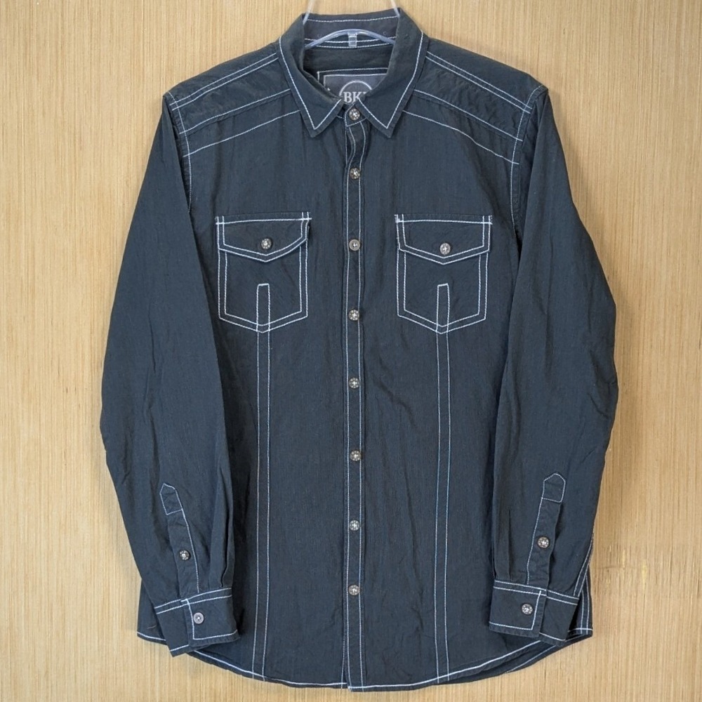 BKE Mens Standard Fit Long Sleeve Button Down Shirt Size L Gray Contrast Stitch